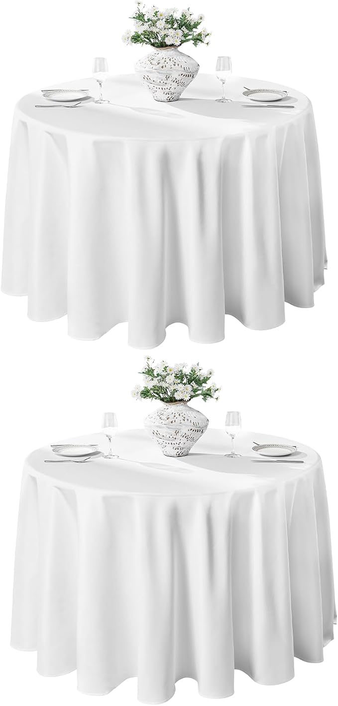 VidaFete 2 Pack 108inch White Round Tablecloth | Polyester Table Cloth, Stain and Wrinkle Resistant Table Cover for Dining Kitchen Party Wedding Banquet Buffet Decoration by VidaFete