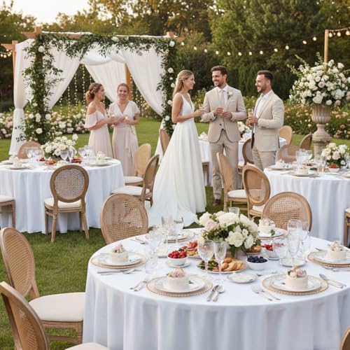 Fitable 6 Pack White Round Tablecloths 120 Inch for 48"-96" Tables - Image 3