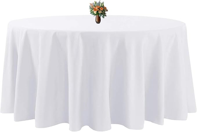 White Round Tablecloth 90 Inch Polyester Table Cover, 1 Pack | High-Opacity Soft Polyester, Wrinkle Free, Spillproof Circle Table Cover for Wedding, Banquet, Buffet, Party, Event by ZuGeo