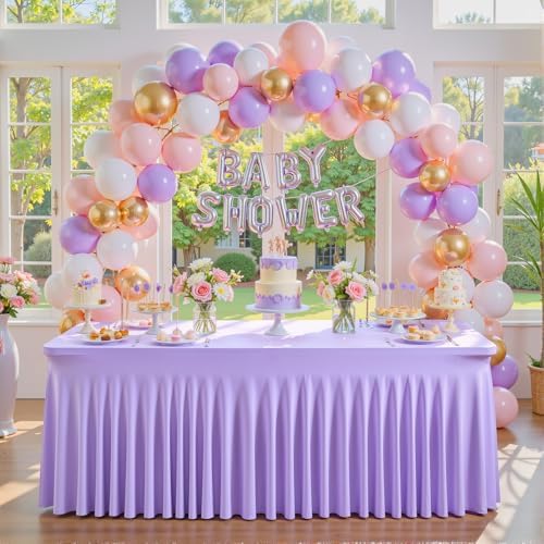 4 Pack Lavender Spandex Tablecloths for Rectangle Tables Light Purple Stretch Table Cloth Rectangle 6ft Lilac Elastic Fitted Table Cover with Skirt for Wedding Birthday Party Banquet Baby Shower - Image 2