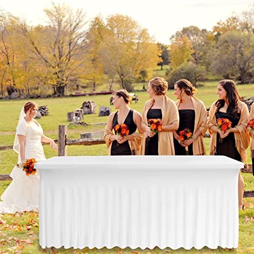 4 Pack White Spandex Table Skirts for 6 Ft Rectangular Tables - Image 6