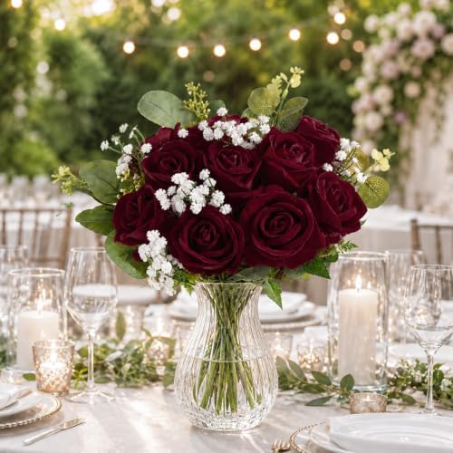 Waipfaru 50 Pcs Wine Red Roses, Fake Velet Burgundy Roses - Image 4