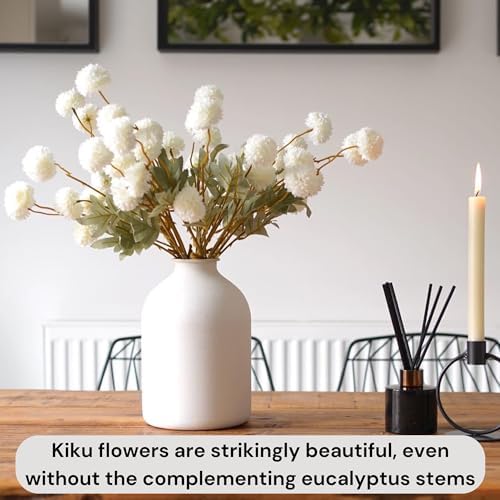 RyddeligHome White Faux Kiku Flowers for Vase(NOT Included) - 12 Long Stems - Image 6