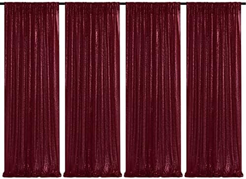 Burgundy Sequin Backdrop 4 Pcs 2ftx8ft Glitter Backdrop Curtains Birthday Party Decoration Photography Backgrounds Fabric Backdrop by SoarDream