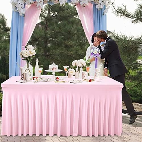 Stretch Table Clothes for 6 Foot Rectangle Table Cover Fitted Spandex Ruffle Table Skirt 4-Sides Waterproof Washable Polyester Table Cloth for Dining, Kitchen and Wedding - Image 5