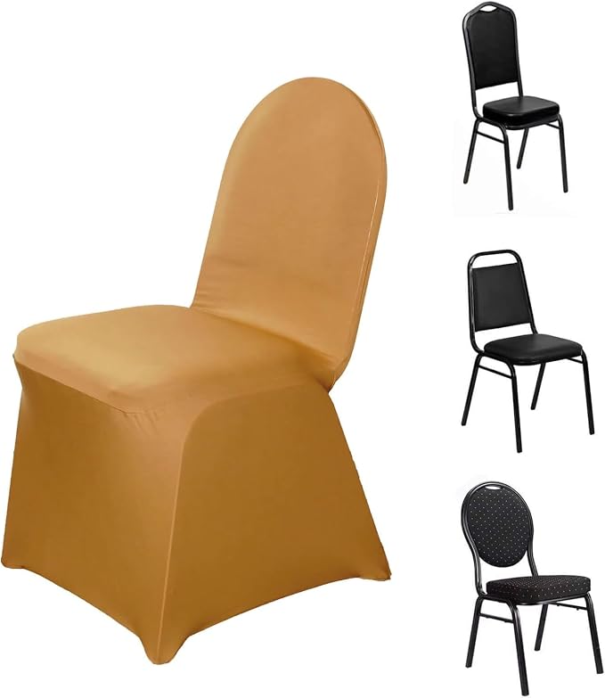 Efavormart 10 PCS Spandex Stretch Gold Chair Covers Universal Banquet Chair Covers for Party Dining with Foot Pockets Washable Wedding Chair Slip Covers for Outdoor by efavormart