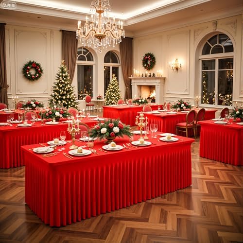 2 Pack Red Spandex Tablecloths for Rectangle Tables 6 Foot Red Stretch Table Cloth Rectangle 6ft Elastic Fitted Table Cover Fabric with Skirt for Wedding Graduation Birthday Party Banquet Buffet - Image 4