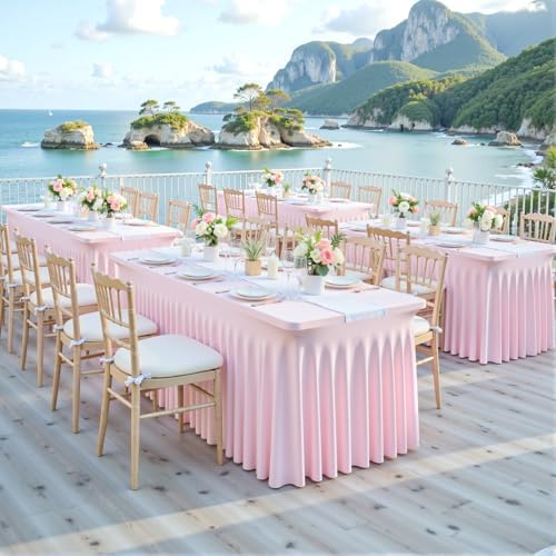 Besutolife 4 Pack Pink Spandex Tablecloth for 6ft Rectangle Tables Fitted Table Cloth Stretch Table Covers Skirt 6ft Rectangular Tablecloths for Banquet Parties Wedding Decorations - Image 4