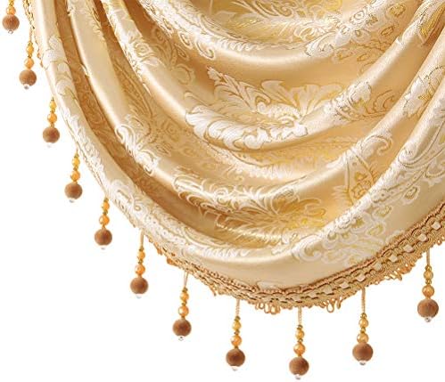 ELKCA European Style Golden Jacquard Swag Waterfall Valance for Living Room Bedroom Curtains Damask Curtain Valance for Kitchen (Damask-Golden, W118Inch, 1 Panel) - Image 2