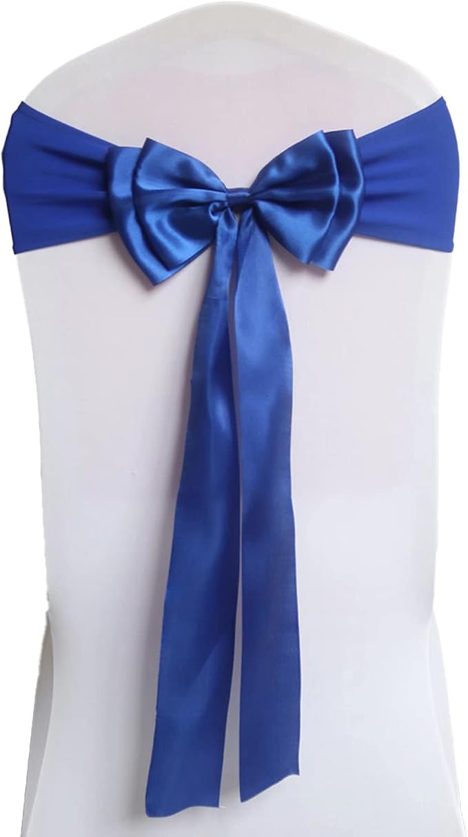 Pack of 10 Chair Sashes Spandex Chair Bands Satin Chair Sashes Chair Ribbons Bows Stretch Chair Sashes for Wedding Party Events Banquet Hotel Home Kitchen Chair Cover Decoration（10 PCS Royal Blue） by MYS+QiQi