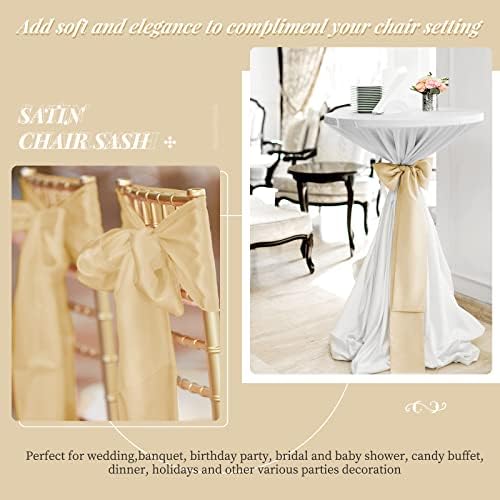 72 Pack Champagne Satin Chair Sashes, 7 x 108 Inch, Wedding Bows - Image 5