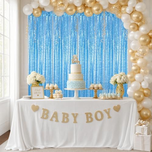 ShinyBeauty Sequin Curtains 4 Panels Baby Blue, 2x8ft Glitter Backdrop - Image 5
