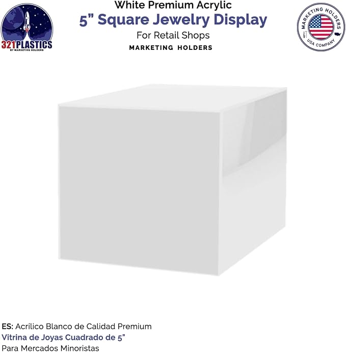 4 Pack 5 Inch Acrylic Display Riser Box White Preassembled Square Retail Product Riser One Open Side No Lid Merchandise Storage Box Flippable Cubby for Expos and Tradeshows by Marketing Holders - Image 4