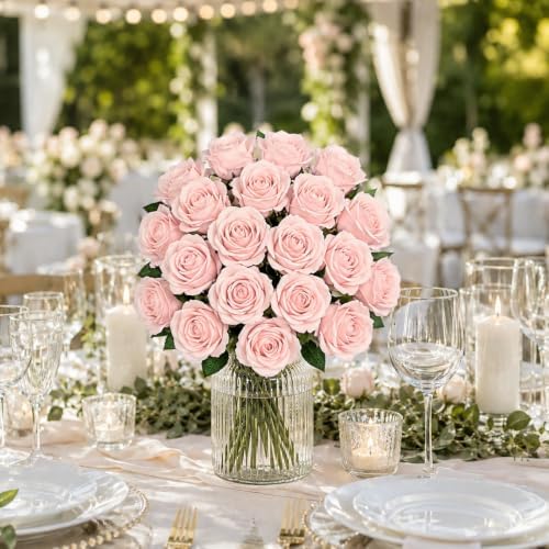 Waipfaru 50 Pcs Blush Roses Fake Velet Pink Roses - Image 6