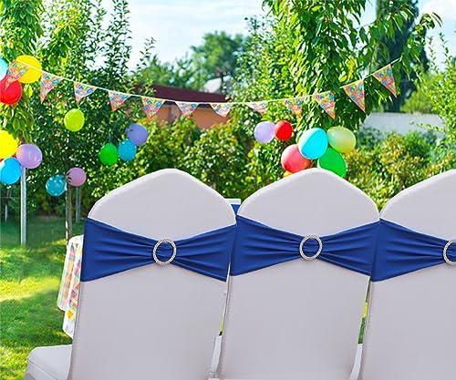100 Pack Royal Blue Chair Sashes, Spandex Chair Bows Bands for Wedding Party Banquet Decorations, Blue Sashes for Chair Covers - Image 4