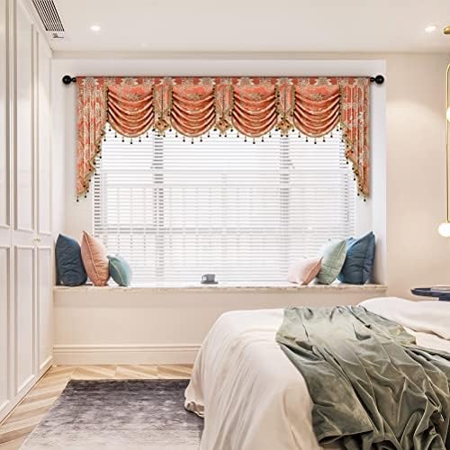 ELKCA European Style Waterfall Valance for Bedroom Damask Coffee Curtain Valance for Living Room Jacquard Curtains,Rod Pocket,1 Panel (Damask-Coffee, W110) - Image 6