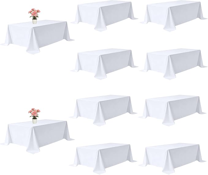 10 Pack White Rectangle Table Cloth 90 x 156 Inch for 8 Foot Tables | Wrinkle Resistant, Washable Rectangular Table Cloth, Polyester Fabric, For Party Banquet Wedding Buffet by Unknown