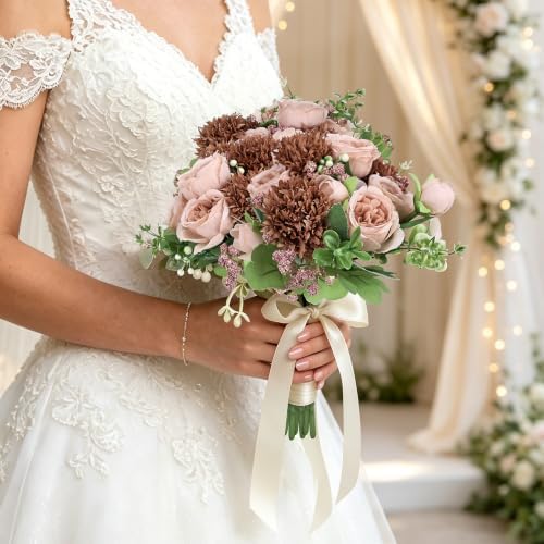 16 Bundles Peonies Artificial Flowers Bulk, Brown - Image 5