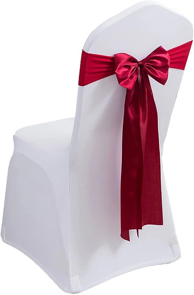 Pack of 6 Spandex Chair Bands - Satin Chair Sashes & Ribbons for Wedding, Party & Home Decoration (6 PCS Burgundy) by MYS+QiQi