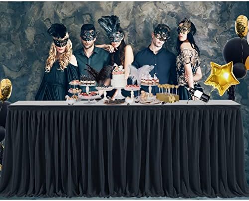 PARTISKY Black Polyester Rectangle Table Skirt, 6ft x 72in, Wrinkle Resistant, Pleated Ruffle, Perfect for Banquet, Wedding, Trade Show, Dining Table - Image 6