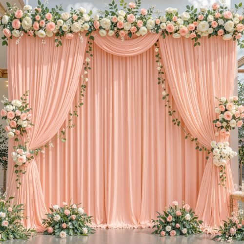 Peach Backdrop Curtain for Parties Baby Shower Wrinkle Free Peach Photo Curtains Backdrop Drapes Fabric Decoration for Wedding Birthday Party 5ft x 8ft,2 Panels - Image 2