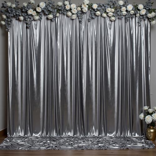 Outpain Thick 10 ft x 10 ft Black Silver Sequin Backdrop Curtain for Parties, Wrinkle Free Glitter Photo Backdrop Drapes 2 Panels 5x10ft Black Silver Back Drop Cloth for Wedding Photography Background by Outpain