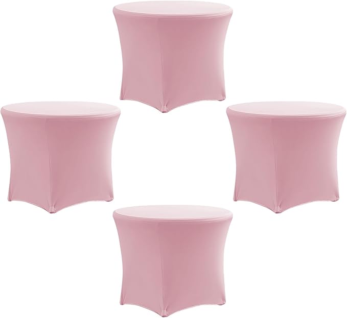 4 Pack Spandex Round Tablecloth Pink 4ft Fitted Stretch Tablecloth Elastic Cocktail Table Cover for Wedding Party Restaurant Banquet New Year and Halloween PTC24 by ZoyyJoolye