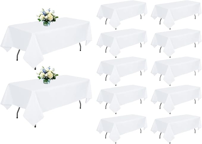 12 Pack White Rectangle Table Cloth 60 x 102 Inch For 6 Foot Tables | Wrinkle Resistant Tablecloth, Washable Polyester Fabric, Rectangular Tablecloth for Wedding Party Banquet Buffet by RestfulGlow