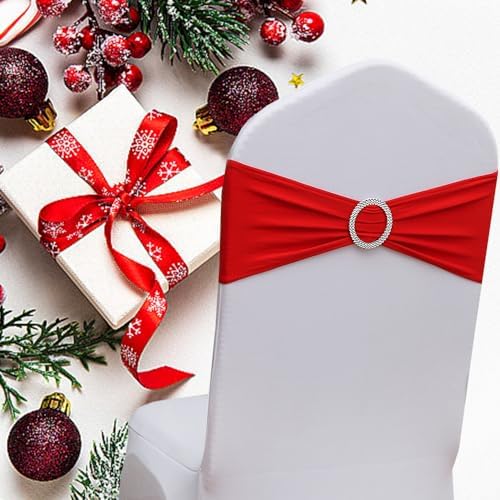 Red Chair Sashes 50 Pack, Spandex Red Chair Bands Bows for Wedding Party Birthday Decor, Chairs Ties for Banquet Theme Decoration - Image 5