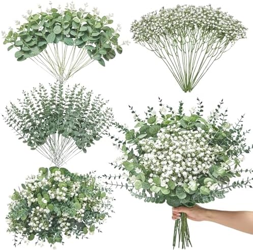 Serwalin 100PCS Mixed Eucalyptus Stems with Baby's Breath Greenery by Serwalin