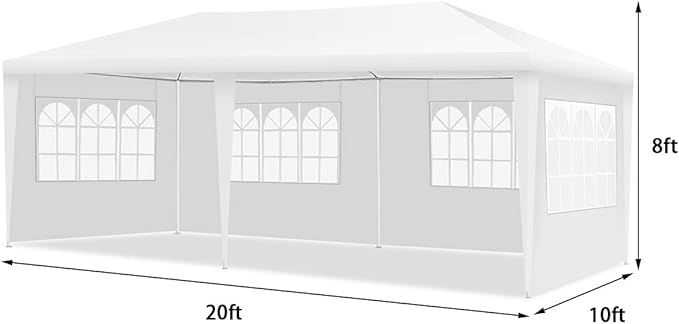 Tangkula Outdoor 10 x 20 Feet Canopy Tent, Party Wedding Tent with Removable Walls, Portable Canopy Shelter Gazebo Pavilion for Event, Backyard, White Tent w/Carry Bag (4 Sidewalls)
