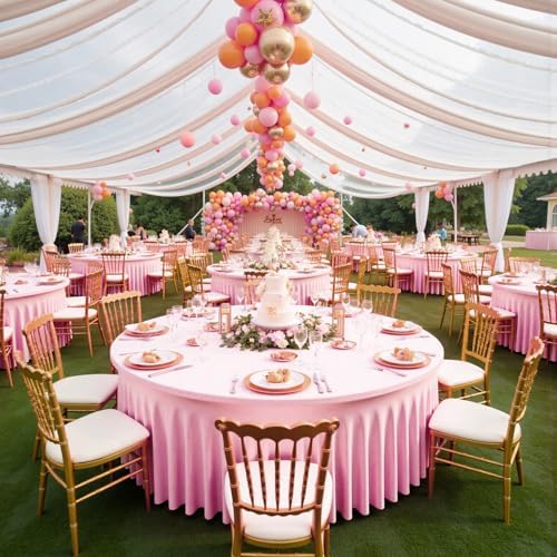 Outpain 6 Pack Spandex Pink Round Tablecloths for 60in Tables, 120Inch Stretchy Fitted 5FT Round Table Clothes,Wrinkle Free Table Cover with Skirt for Wedding Party Dining Banquet - Image 3
