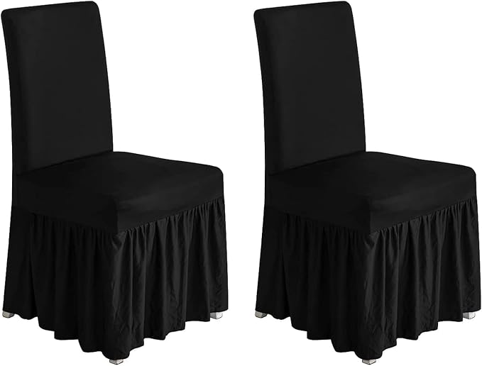 molasofa Chair Covers for Dining Room Set of 2 Stretch Chair Slipcovers with Skirt for Kitchen Seat Protectors Wedding Banquet Decor Kids Pets Spandex Fabric Washable (2pcs, Black) by Molasofa