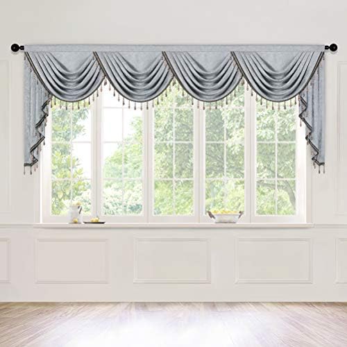 ELKCA Thick Double-Sided Chenille Window Curtains Valance for Living Room, Silver Grey Valance with Beads for Bedroom,Rod Pocket (W118inch,1 Panel) by ELKCA