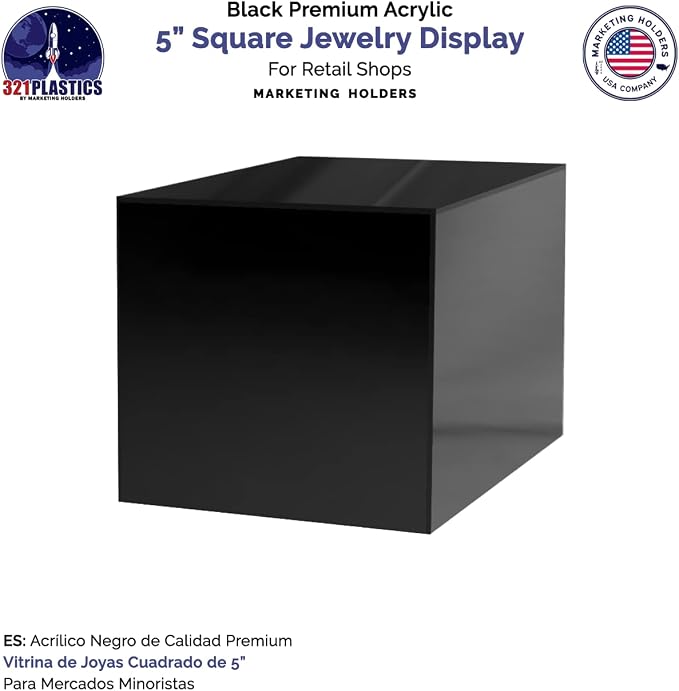 2 Pack 5" Acrylic Display Riser Box with One Open Side No Lid Versatile Preassembled Glossy Black Square Lucite Retail Product Platform or Merchandise Storage Bin by Marketing Holders - Image 4