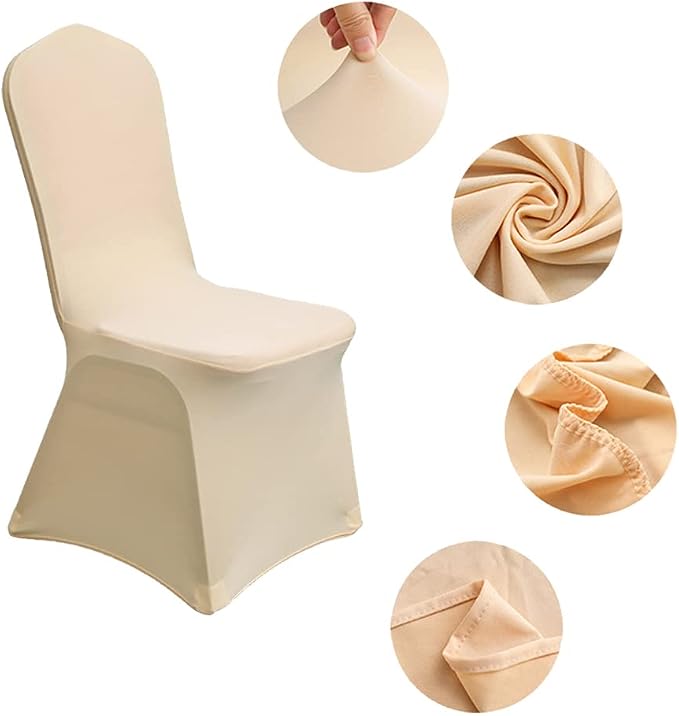 XMNTG 10PCS Chair Covers Stretch Polyester Spandex Outdoor Chair Cover Dining Room Chair Slipcovers Universal Chair Protector Cover for Wedding Party Banquet Hotel (Champagne, 10PCS) - Image 3