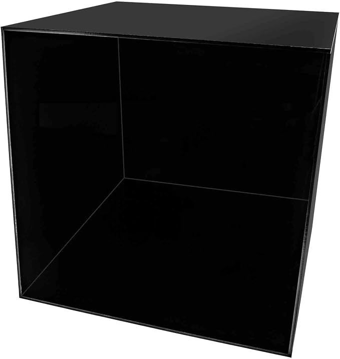 14 Inch Acrylic Display Riser Box Black Square Retail Product Riser One Open Side No Lid Merchandise Storage Box Flippable Cubby for Expos and Tradeshows by Marketing Holders by MarketingHolders