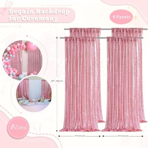 Fuchsia Pink Sequin Backdrop Curtains 4 Pcs 2ftx8ft Glitter Shimmer Fabric - Image 2