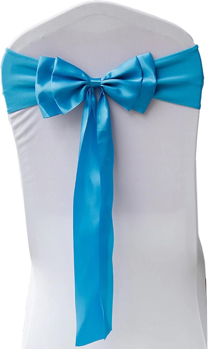 Pack of 6 Chair Sashes Spandex Chair Bands Satin Chair Sashes Chair Ribbons Bows Stretch Chair Sashes for Wedding Party Events Banquet Hotel Home Kitchen Chair Cover Decoration（6 PCS Blue） by MYS+QiQi