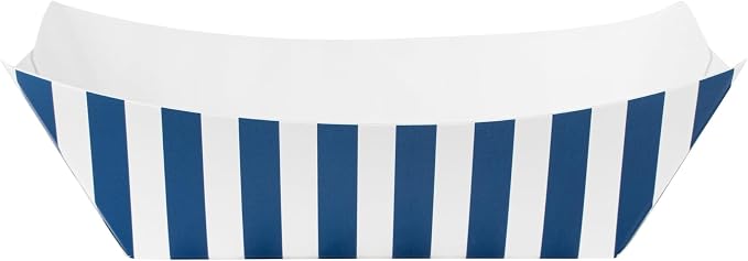 Restaurantware Bio Tek 6 Ounce Boat Paper Boats 400 Disposable #40 Food Trays - PE Lining Durable Blue And White Striped Paper Food Baskets For Concession Stands Picnics or Fairs - Image 8