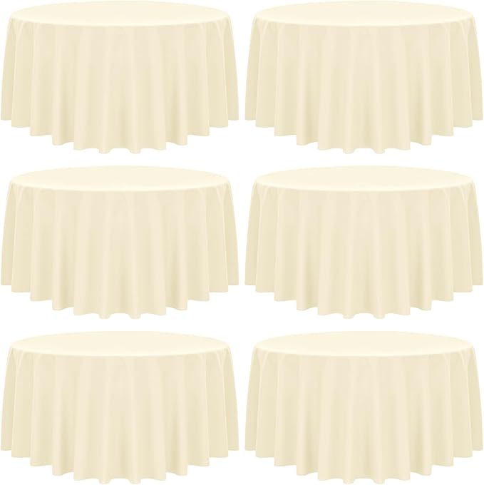 YMHPRIDE 6 Pack Beige Tablecloths - 120 Inch Polyester Round Table Covers, Washable Fabric for Wedding, Party, Dining, Banquet by YMHPRIDE