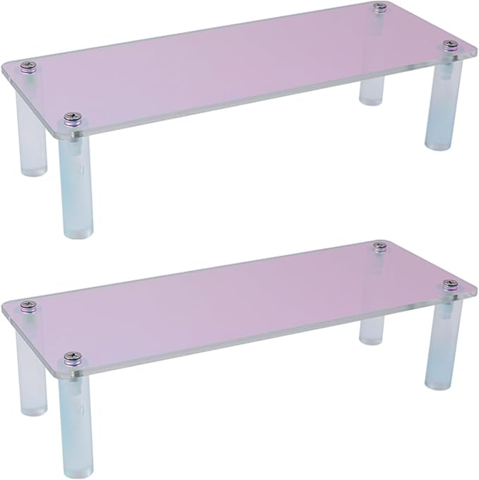 MY MIRONEY 2PCS Acrylic Display Stand Iridescent Display Shelf Figurines Organizer Cupcakes Holder for Cake Food Desserts Figurines Collectibles Perfume Jewelry Makeup(7.87" x 2.95" x 1.97")