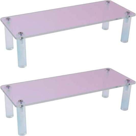 MY MIRONEY 2PCS Acrylic Display Stand Iridescent Display Shelf Figurines Organizer Cupcakes Holder for Cake Food Desserts Figurines Collectibles Perfume Jewelry Makeup(7.87" x 2.95" x 1.97")