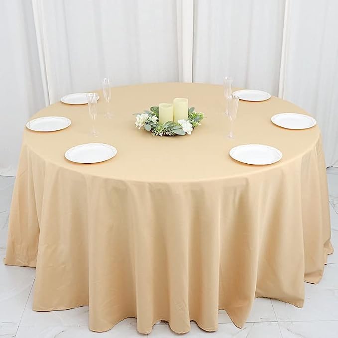 10 pcs 132 inch Champagne Round Polyester Tablecloths Fabric Table Cover Linens | 132" Washable Fabric Table Cloth Covers for Wedding Party Polyester Reception Buffet Events Catering Dining Kitchen - Image 6