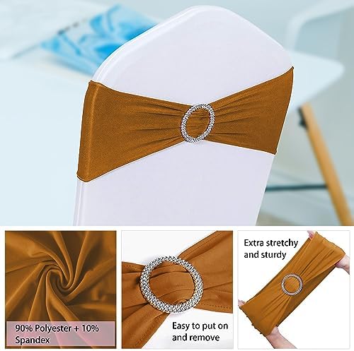 ManMengJi 50PCS Chair Sashes, Spandex Sashes Bows Brown, Chair Cover Bands with Buckle Slider for Banquet, Party, Hotel Event Decorations - Image 4