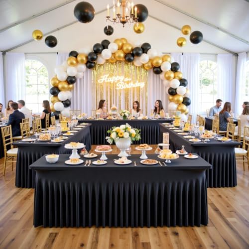 leegleri 2 Pack Black Spandex Fitted Table Clothes for 5 Foot Rectangle Tables, Wrinkle Free 5ft Stretch Table Cover Stretch Tablecloths Desk Skirt for Banquet Weddings Parties Vendor Display - Image 2