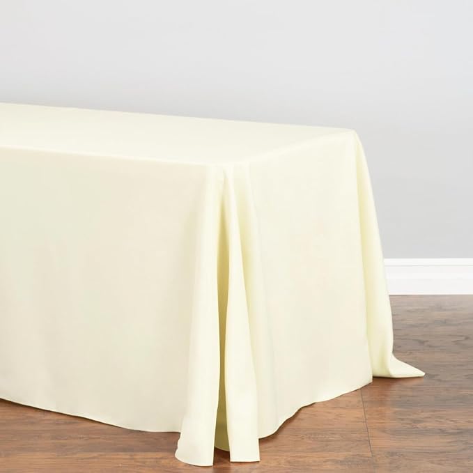 LTC LINENS Bulk 10-Pack Ivory Rectangular Tablecloths 90 in x 156 in with Rounded Corners - Ideal for 8 ft Tables with Floor-Length Drop - Polyester Fabric Cloth Table Covers for Wedding, Party - Image 2