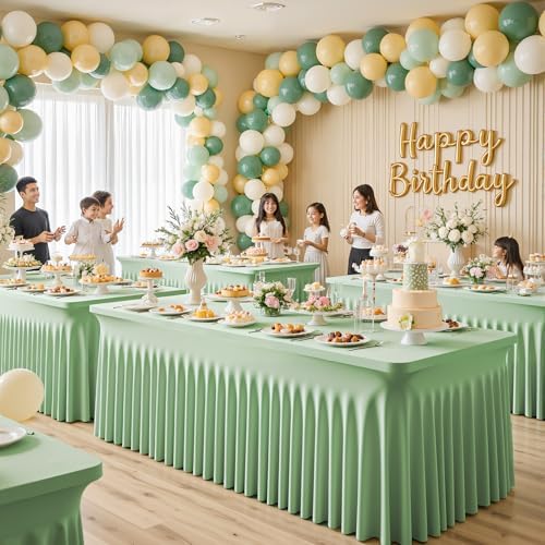 4 Pack Sage Green Table Cloth for 6 Foot Rectangle Tables Spandex Fitted Tablecloth 6ft Stretch Table Covers Skirt Green Banquet Tablecloths Wrinkle Free Tablecloth for Party Wedding Birthday Event - Image 4