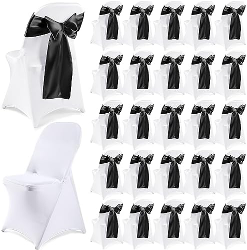 Lounsweer 50 Pcs Folding Chair Cover Set, White, Black by Lounsweer