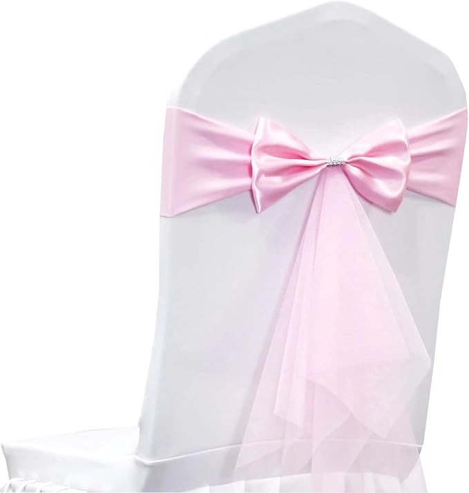 Polyester Stretch Chair Sashes Bands Organza Chair Sash Bows Spandex Bows for Party Birthday Hotel Romantic Wedding Banquets Decoration (Pink 20 PCS) by LIZIMI